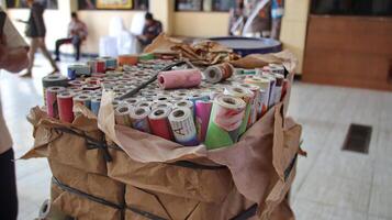Traditional firecrackers made of paper rolls photo
