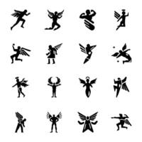 Set of Icarus and Angels Solid Icons vector