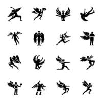 Set of Icarus and Angels Solid Icons vector