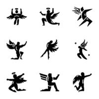 Set of Icarus and Angels Solid Icons vector