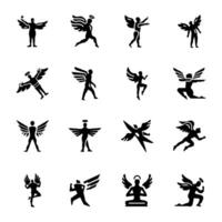 Set of Icarus and Angels Solid Icons vector