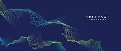 Abstract dark blue, purple geometric digital future technology flowing line background. Yellow-green-navy blue gradient wave lines texture web banner background for cover, header, poster, slide vector