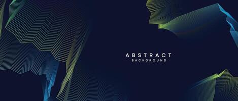 Abstract dark blue, purple geometric digital future technology flowing line background. Yellow-green-navy blue gradient wave lines texture web banner background for cover, header, poster, slide vector