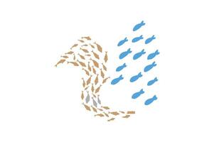Silhouettes groups sea fishes' colony image, Fish background icon vector