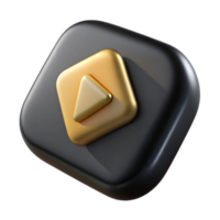 3d black-YouTube icon-gold details front isolated on transparent background png