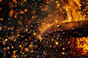 Abstract Experimental forge background Vibrant Nature of sparks and flames bursting from blacksmiths forge capturing the energy and heat of metalworking photo