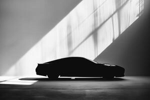 Abstract representation of cars silhouette against stark white  playing with shadows and negative space photo