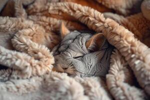 Conceptual Background Pet  of Dreamy ChinchillNestled in Bed of  Fleece photo