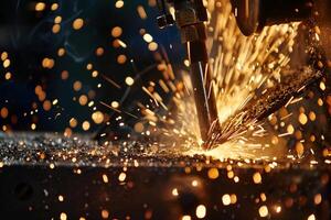 Dynamic Sparks Flying from Metalworking Forge Capturing Craftsmanship Energy Background photo