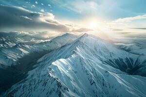 Sunlight Illuminating Peaks of SnowCapped Mountains  nature background photo