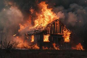 Flames Engulfing Derelict Barn During Controlled Fire Exercise Creating  of Destruction nature background photo