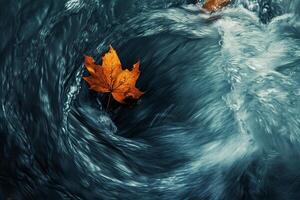 Foreboding Leaf in Turbulent Water Currents nature background photo