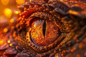 Ethereal Nature of dragons eye with scales and fiery reflections enhancing the mythical aura  nature background photo