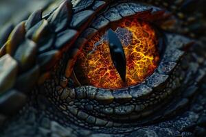 Ethereal Nature of dragons eye with scales and fiery reflections enhancing the mythical aura  nature background photo