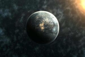 Space Exploration of one of the seven planets orbiting the ultracool dwarf star Trappist 1 with potential for liquid water with cosmic nature background photo