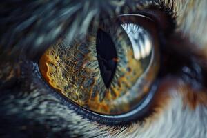 Intimate Captivating Nature of Cats Eye with Intricate s of the Iris and Reflection of Surrounding Light photo