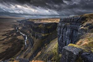 Majestic Highland Plateau with Storm Clouds  nature background photo