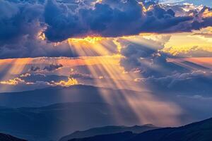 Dramatic Cloud Patterns Over Mountain Range nature background photo
