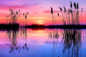Marsh at Sunset with Reeds  Nature nature background and Reflections photo