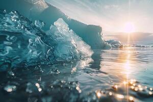 Majestic Sunlight Reflecting Off Pristine Glacier Creating Spectrum of Colors in the Ice   nature background photo