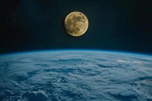 Full Moon Rising Above Earths Horizon from ISS with Serene Light photo