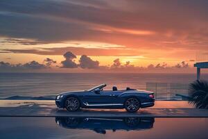 New Convertible in Luxurious Coastal Setting with Ocean and Sunset photo
