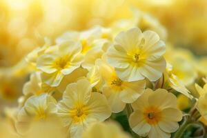 Delicate Primrose with nature background in Garden Setting photo