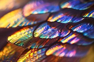 Nature Iridescent Patterns on Butterfly Wing Under Sunlight nature background photo