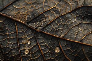 Nature Nature of Fallen Leaf with Dew Drops and  Vein Patterns in the Morning photo