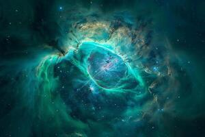 Cats Eye Nebula Glowing in Intricate Patterns of Green and Blue Planetary Nebula Revealing Its Layers nature background photo