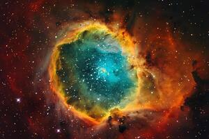 Luminous Planetary Nebula Glowing in Vibrant Colors Showcasing the Birth and Death Cycle of Stars nature background photo