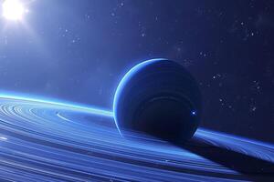 Mystery Neptune Deep Blue Color and Faint Rings Background and Nature photo