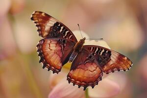 Two Butterflies Resting on Single Flower Petal Wings Gently Touching nature background photo