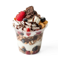 a dessert with strawberries and cream in a cup on transparent background png