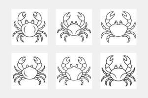 Kids Coloring Book Crab Line Art Set Easy Illustrations vector