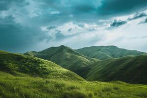 Expansive Green Plateaus Under a Vast Sky with Nature and Background photo