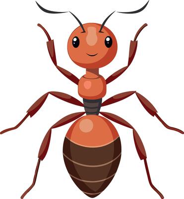 Ant silhouette and illustration with a white background.