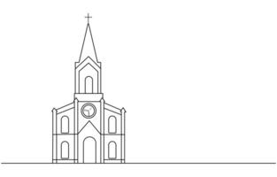 Continuous one simple single abstract line drawing of old church icon ,Church Single continuous line illustration ,continuous line of churches. one line drawing of church, vector