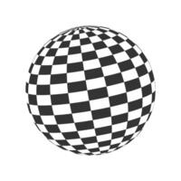 Checkered globe. 3D sphere icon. Orbit model, spherical shape. Ball with black and white squered pattern. Circle chessboard figure. Optical illusion. vector