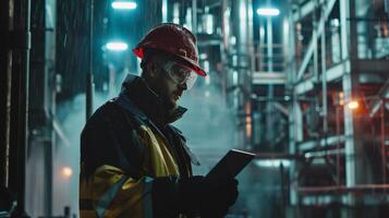Professional Industrial Engineer Using Laptop on Work Site.Generated image photo