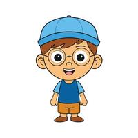 Smiling kid boy with cap and glasses cartoon illustration on white background. vector
