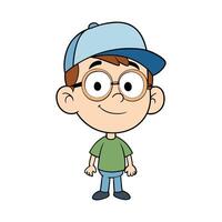 Smiling kid boy with cap and glasses cartoon illustration on white background. vector