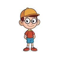 Smiling kid boy with cap and glasses cartoon illustration on white background. vector
