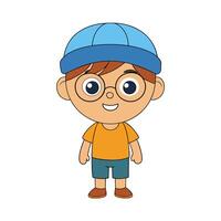Smiling kid boy with cap and glasses cartoon illustration on white background. vector