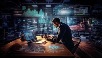 Businessman Analyzing Statistical Data to Evaluate Success.Generated image photo