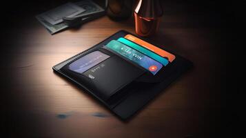 CloseUp of a Wallet with Payment Cards.Generated image photo