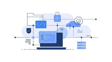 Laptop with globe,Computer and internet connection,Simple flat line art illustration vector