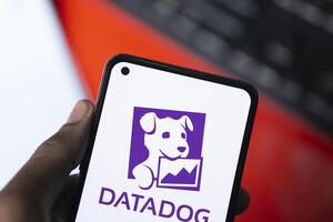 Dhaka, Bangladesh, 11 Aug 2024- DataDog logo is displayed on smartphone. Datadog is a SaaS platform that monitors cloud applications. photo