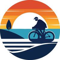 Dynamic Cyclist Minimal sunset design on white background for t-shirt artwork vector