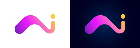 Futuristic AI monogram logo with digital geometric design. symbol representing artificial intelligence, machine learning and innovation. Ideal for branding, tech companies or LLM concepts. vector